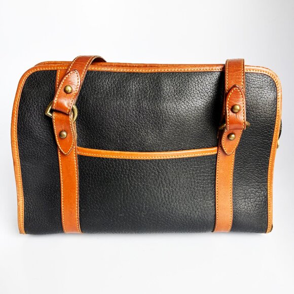 Vintage Dooney & Bourke Shoulder Bag Black All Weather Leather Tan Trim … - Picture 6 of 10